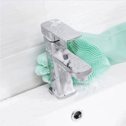 Silicone Dish Washing Gloves – Non-Slip Waterproof Scrubber Gloves for Kitchen Cleaning