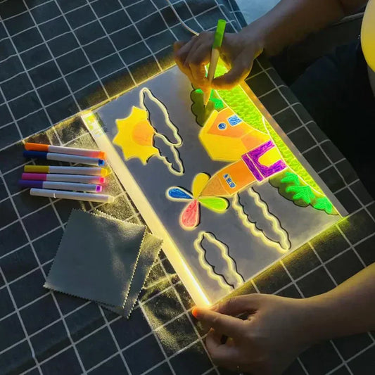 LED Light-Up Writing Board with Markers – Colorful Writing Pad with Stand & Erasable Pens for Kids